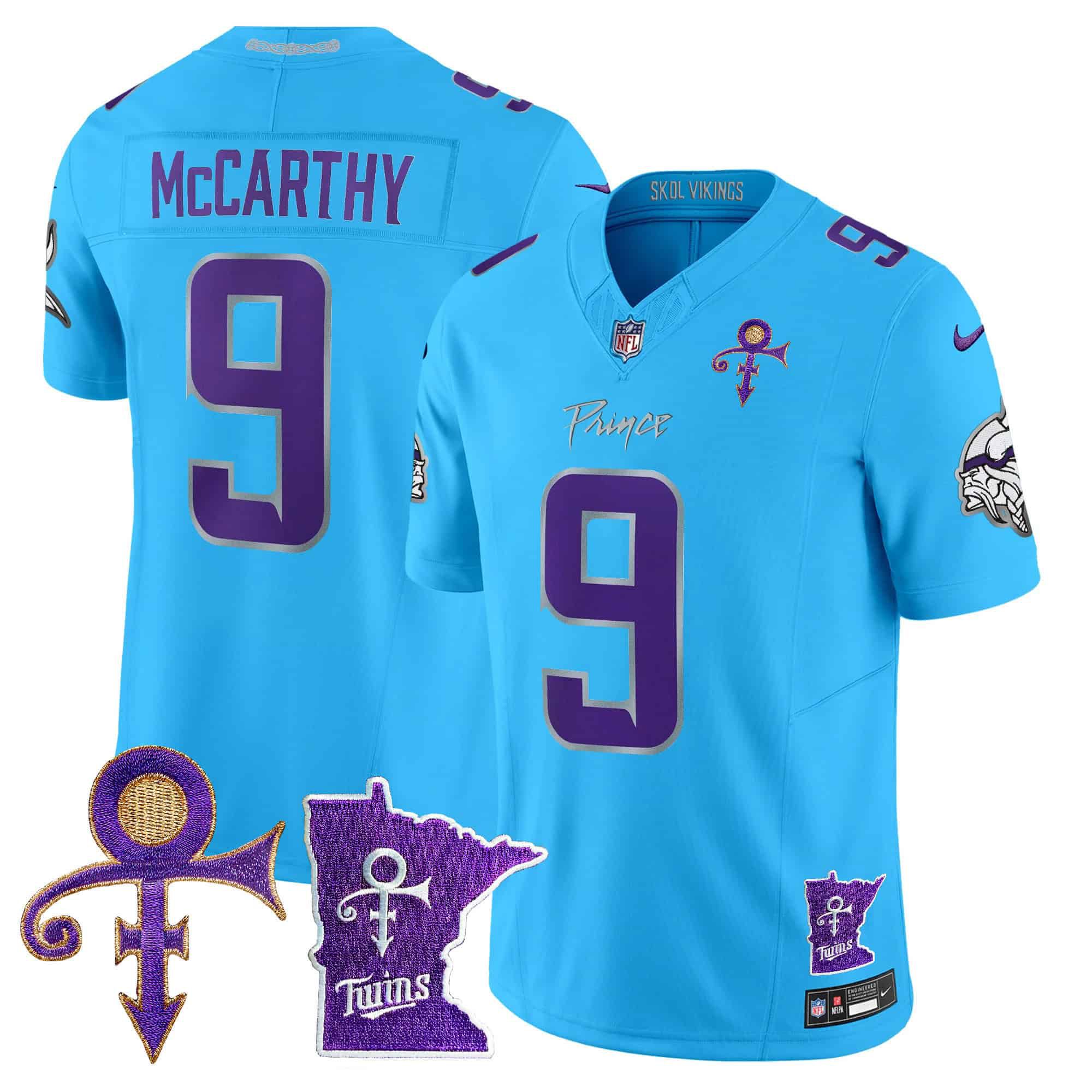Men Minnesota Vikings #9 Mccarthy Light Blue 2024 Nike Prince Vapor Limited NFL Jersey